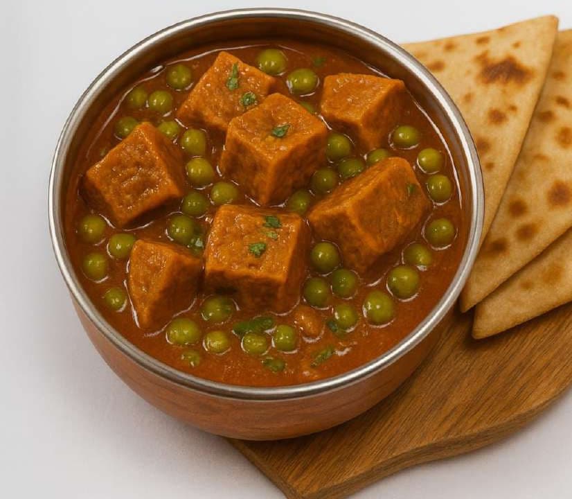 Sepu Badi curry with peas, served with roti